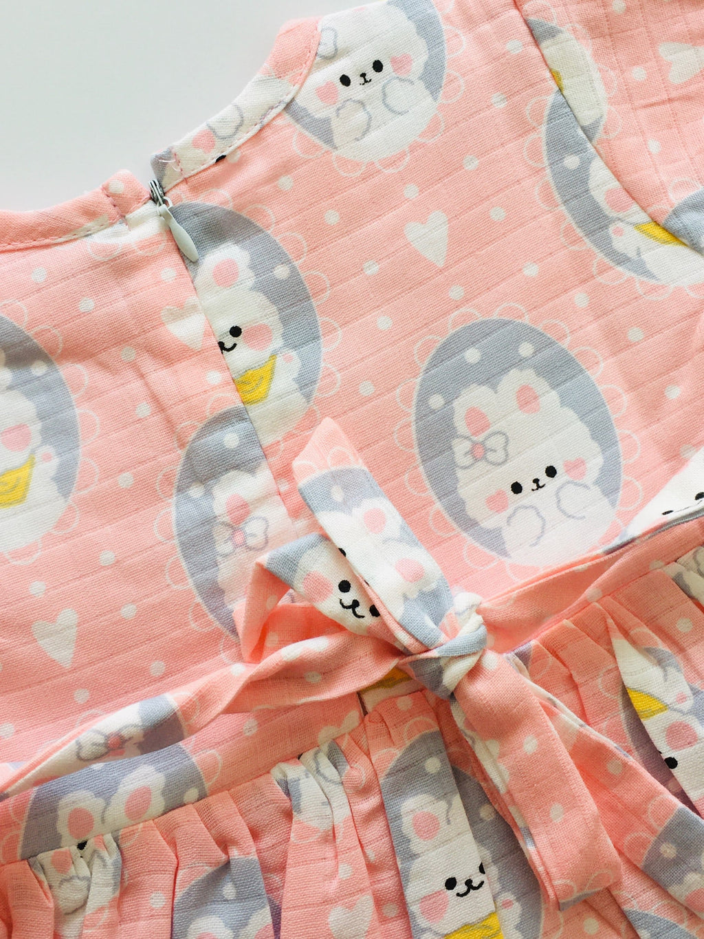 Peach Printed Muslin frock