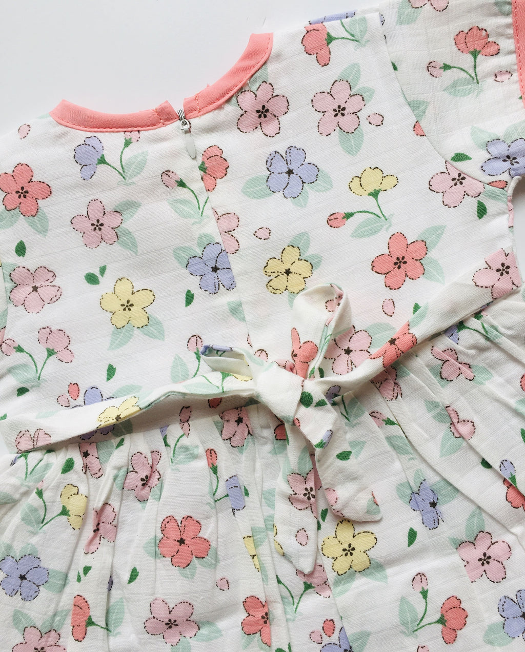 Peach floral -Muslin Crossover frock