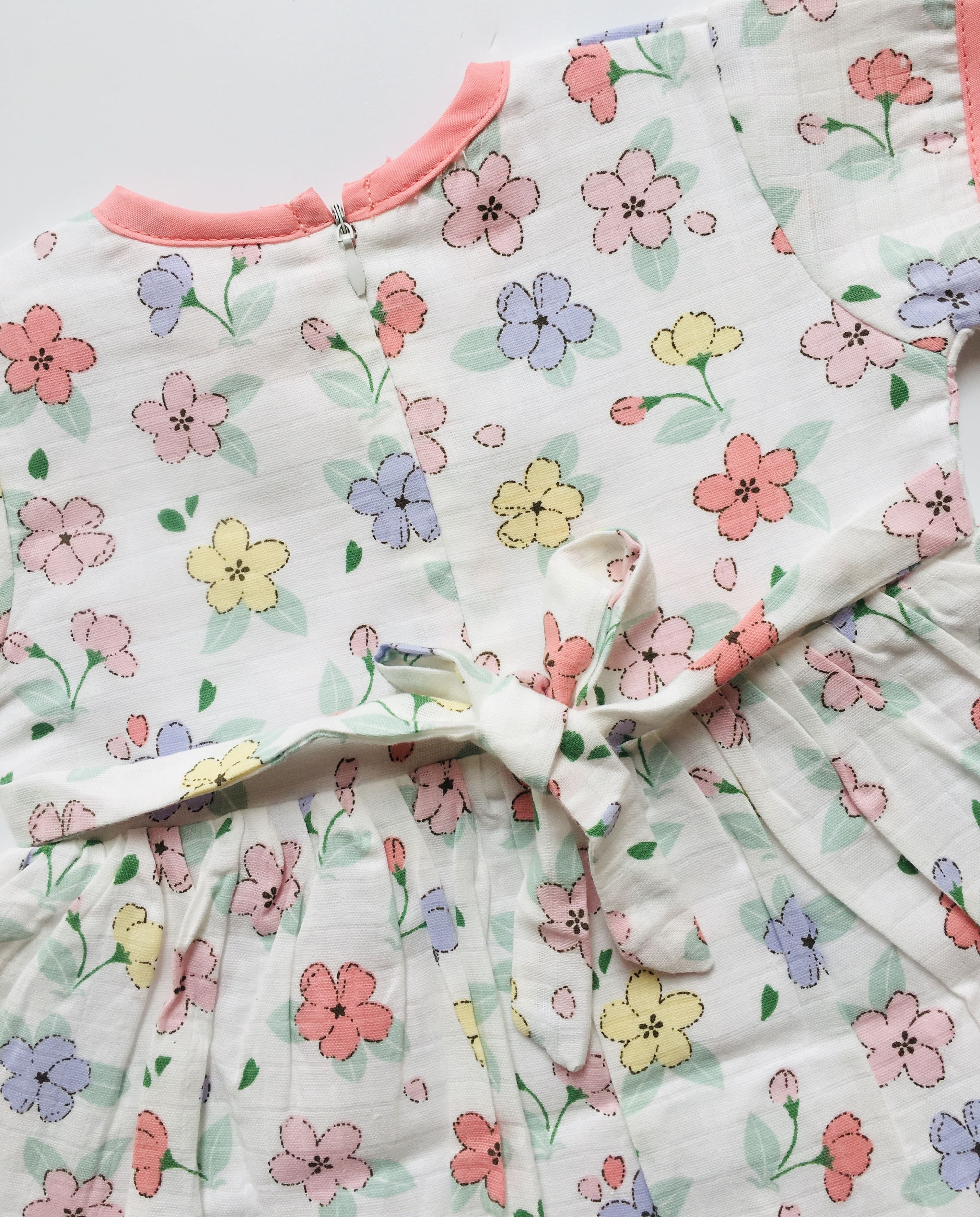 Peach floral -Muslin Crossover frock