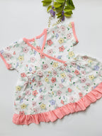 Peach floral -Muslin Crossover frock