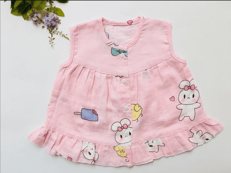 Pink - Bunny Muslin Frock