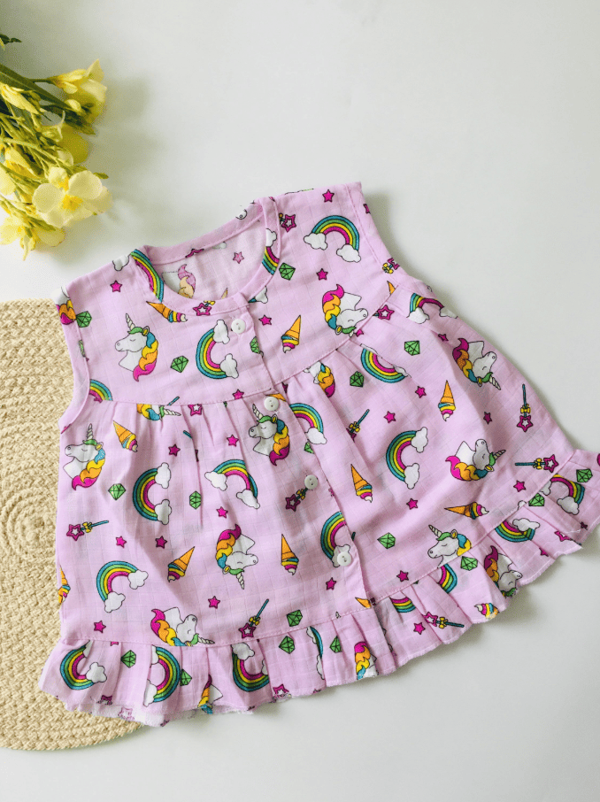 Pink -Unicorn Muslin Frock
