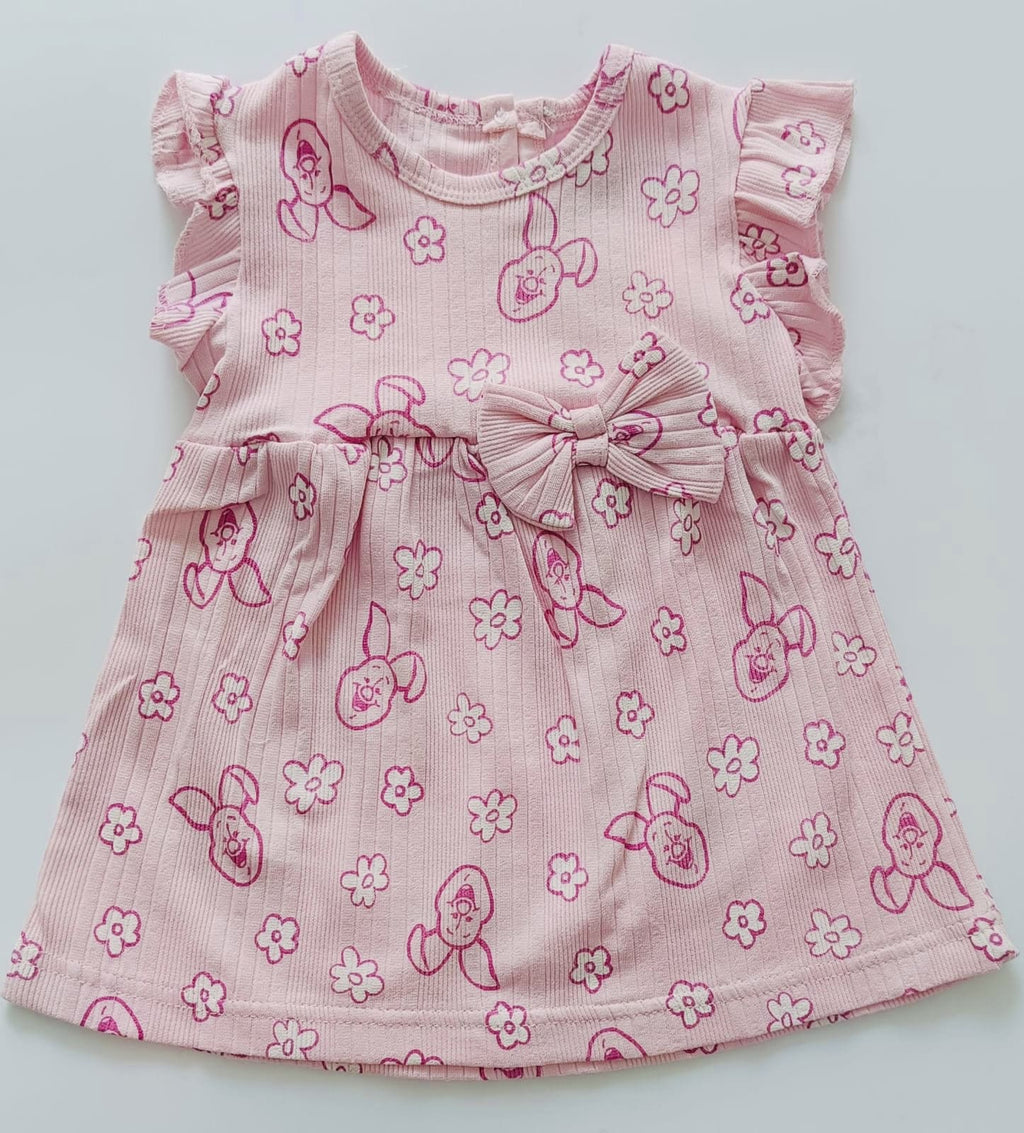 Pink Floral Hand Frill Knitted Frock