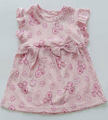 Pink Floral Hand Frill Knitted Frock
