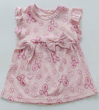 Pink Floral Hand Frill Knitted Frock
