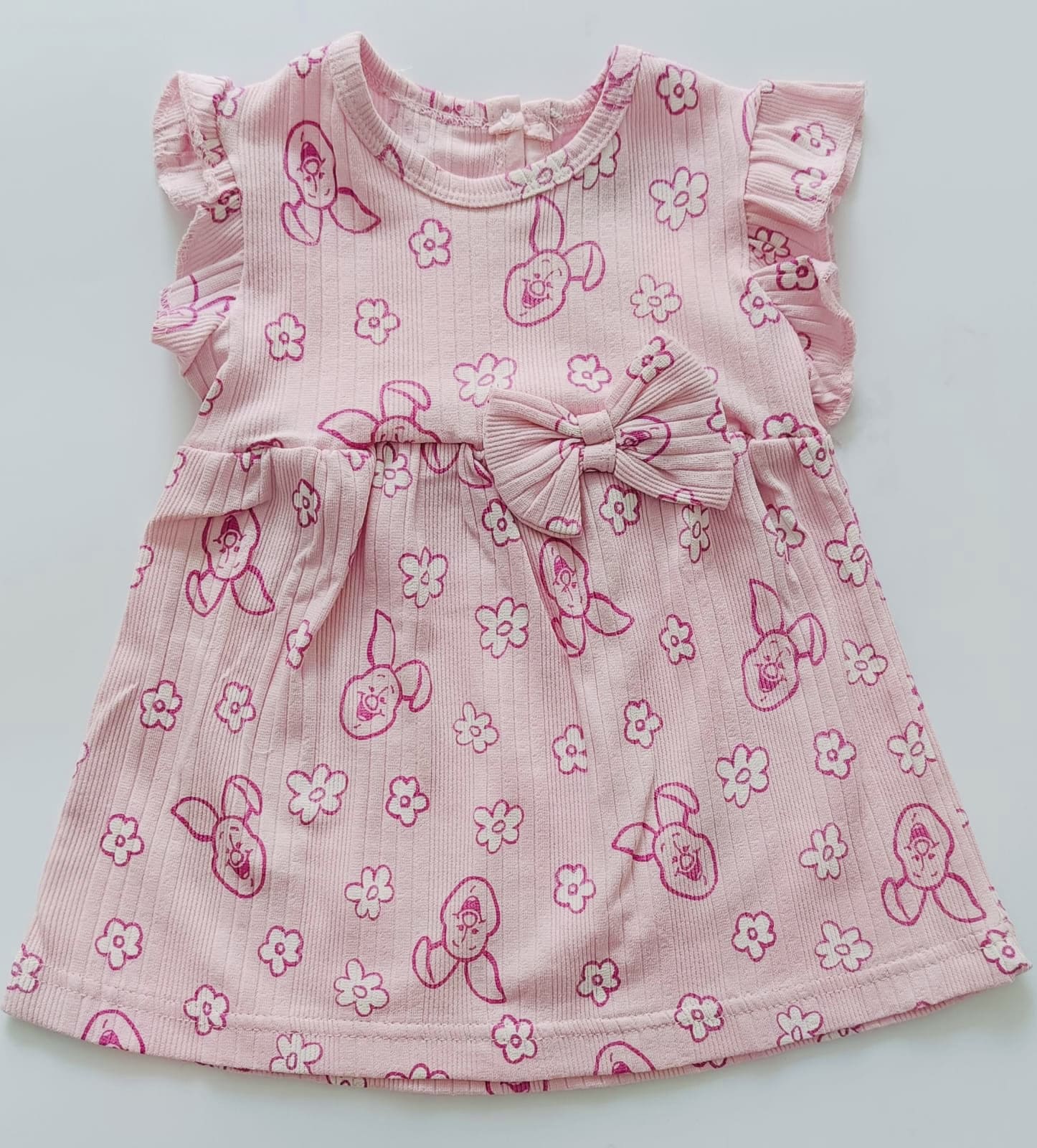 Pink Floral Hand Frill Knitted Frock