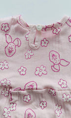Pink Floral Hand Frill Knitted Frock