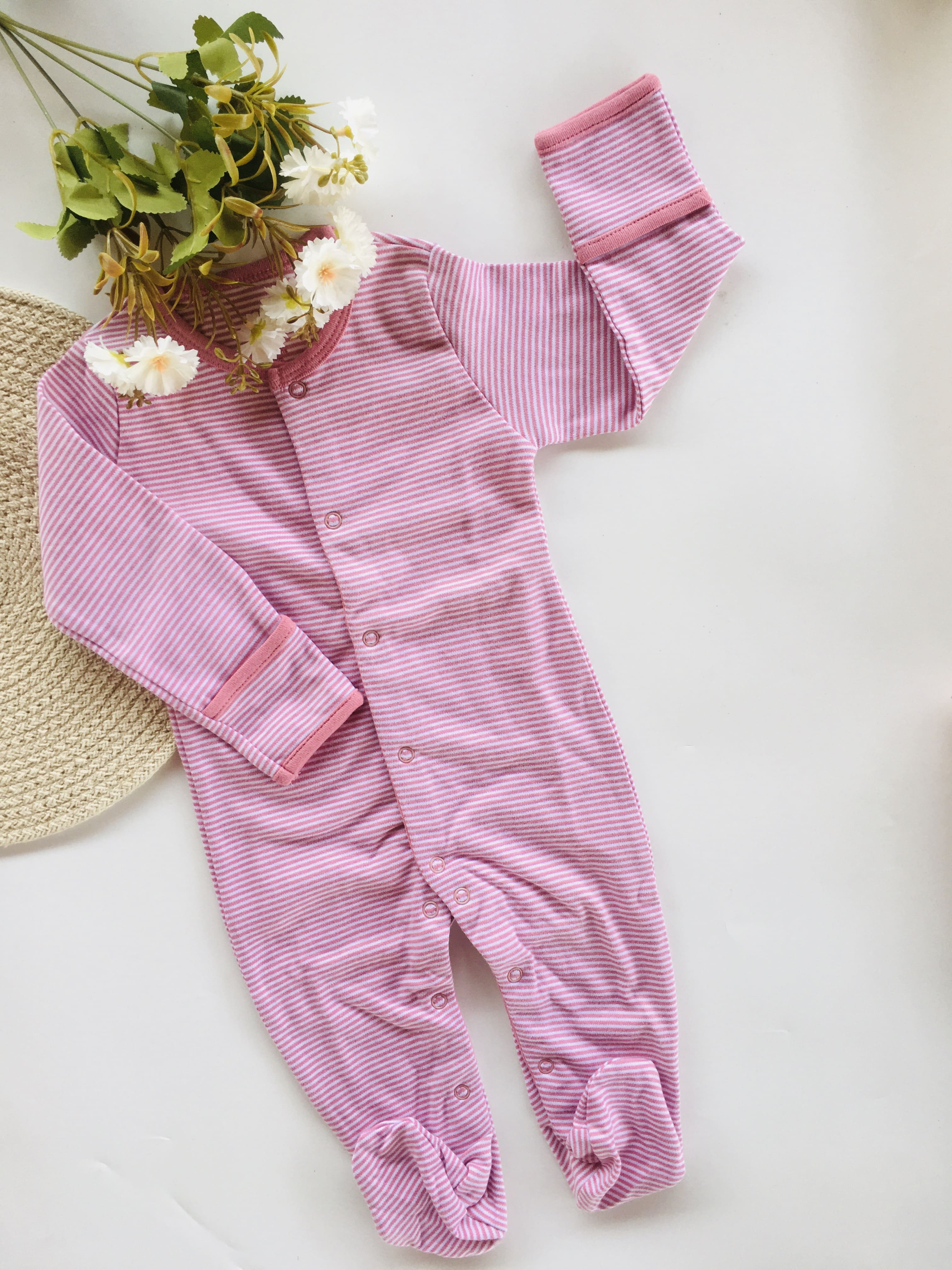 Pink Striped Cotton Bodysuit