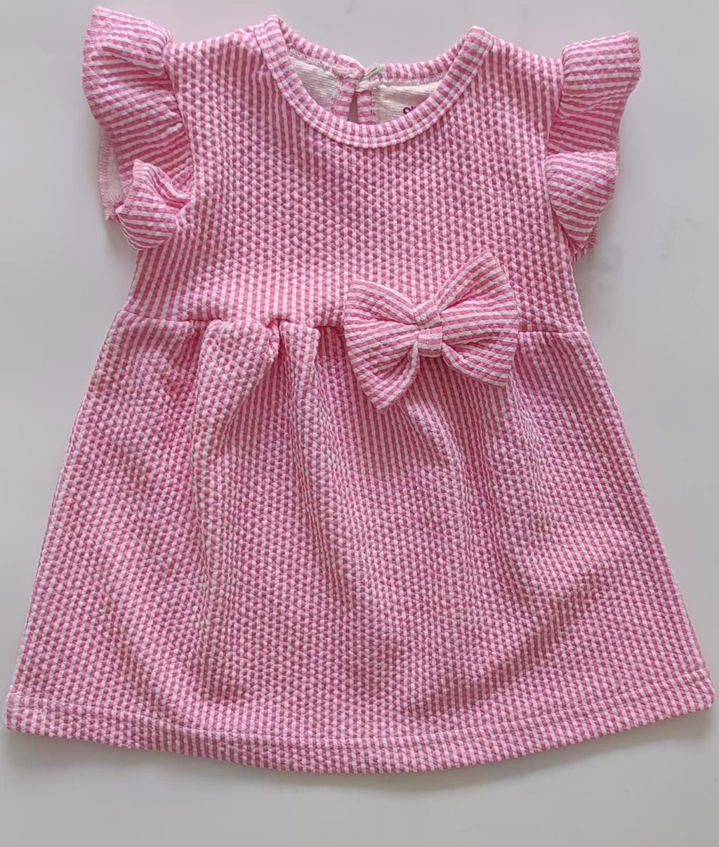 Pink Striped Hand Frill Knitted Frock