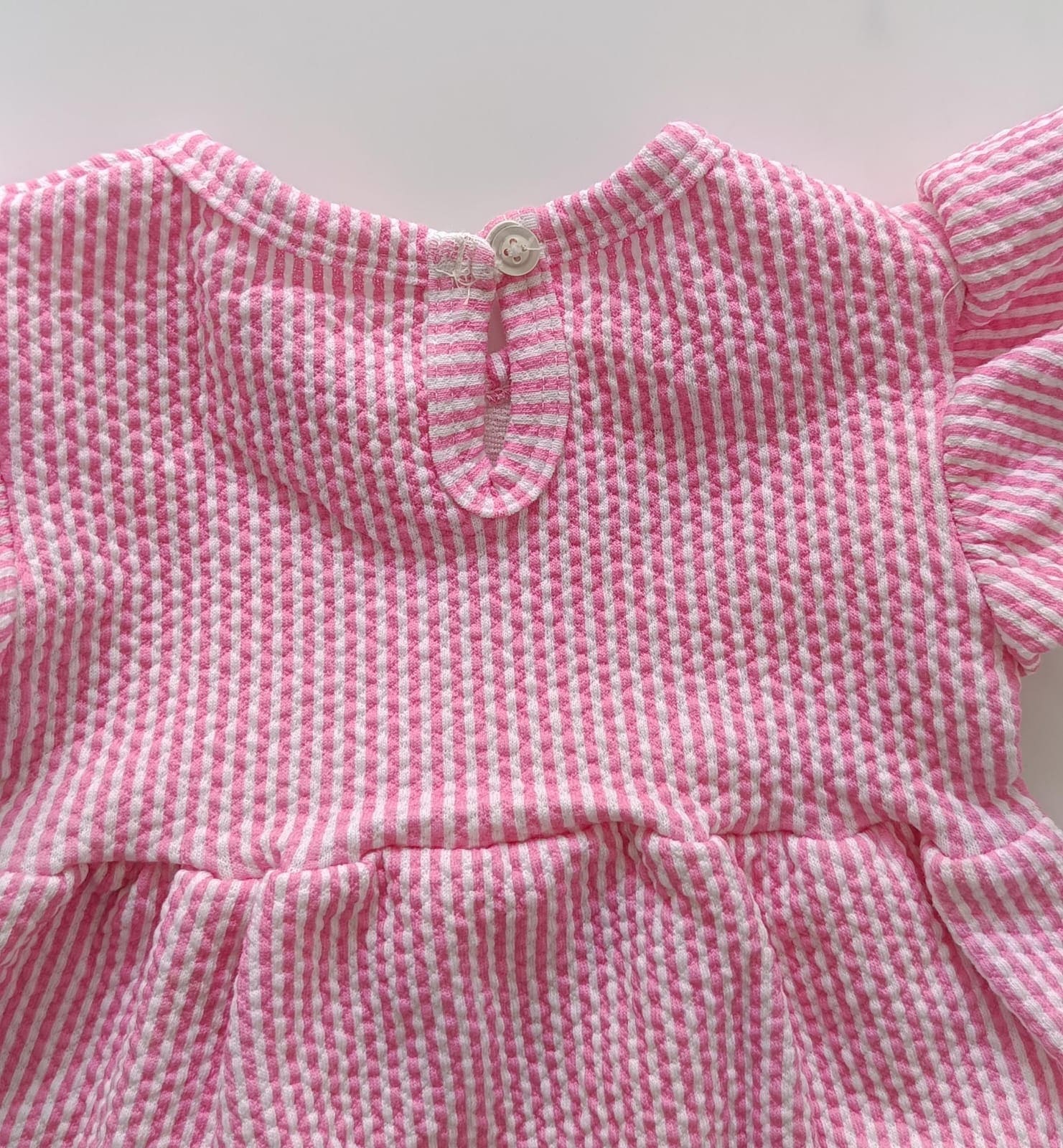 Pink Striped Hand Frill Knitted Frock