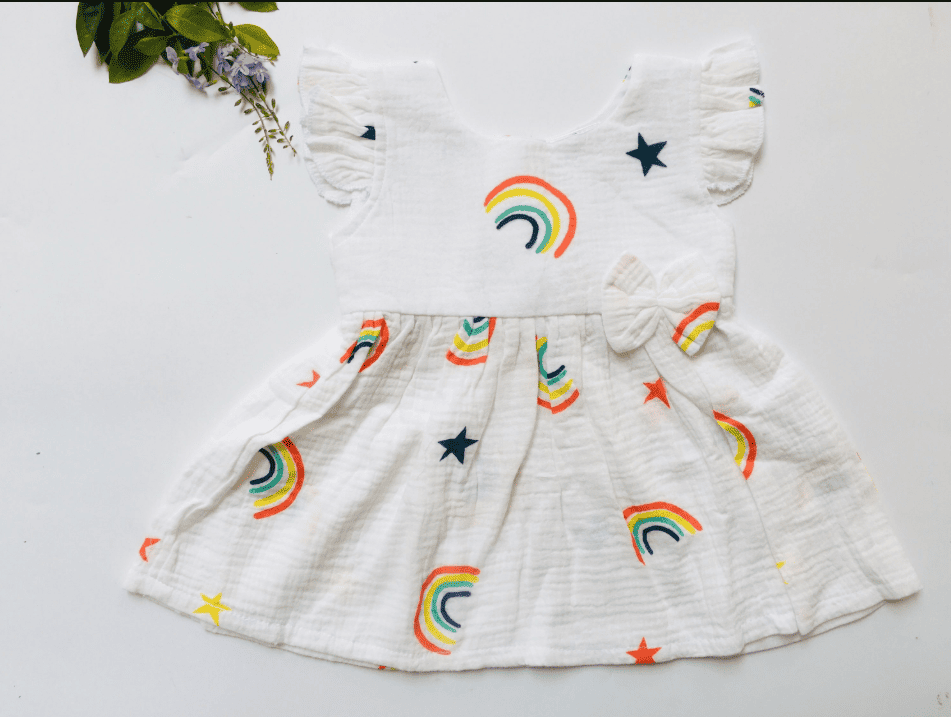 Rainbow Theme Muslin Frock