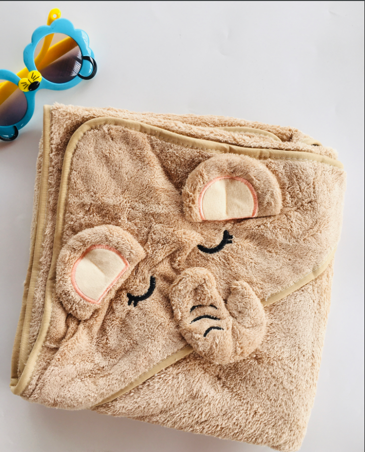 Animal Head Fleece Terry Hood Towel-Elephant