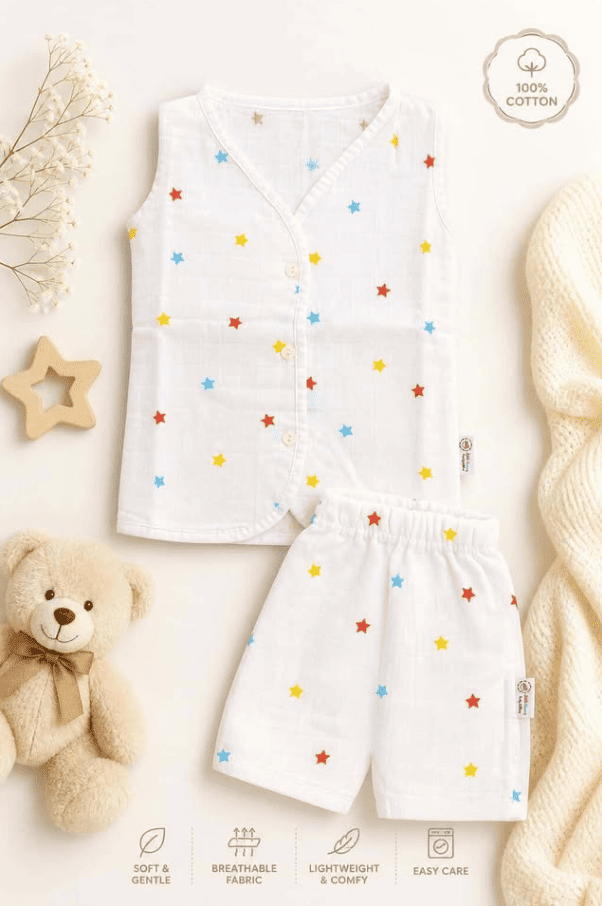 Star Muslin  Sleeveless Jabla with shorts