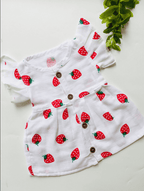 Strawberry Printed Muslin Button Frill Frock