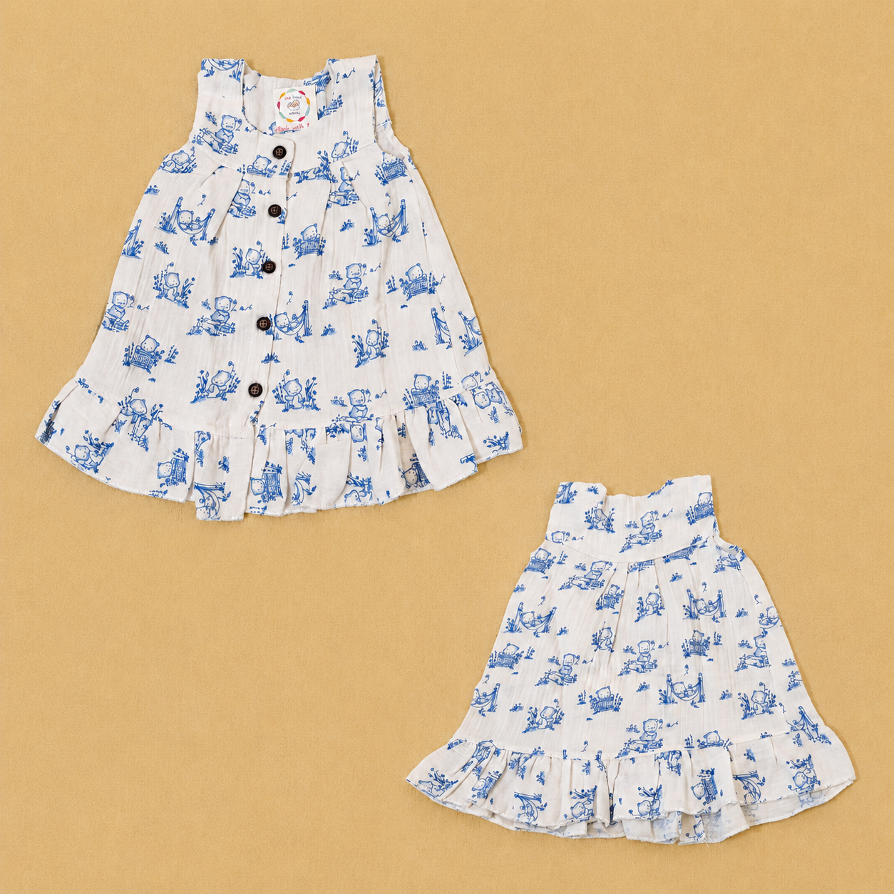 Tiny Bear Muslin Sleeveless Frock