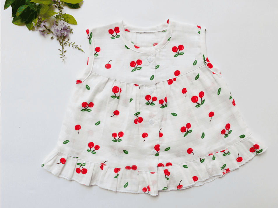 White - Cherry Muslin Frock
