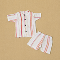 Muslin Mandarin Collar Set - Red Stripped