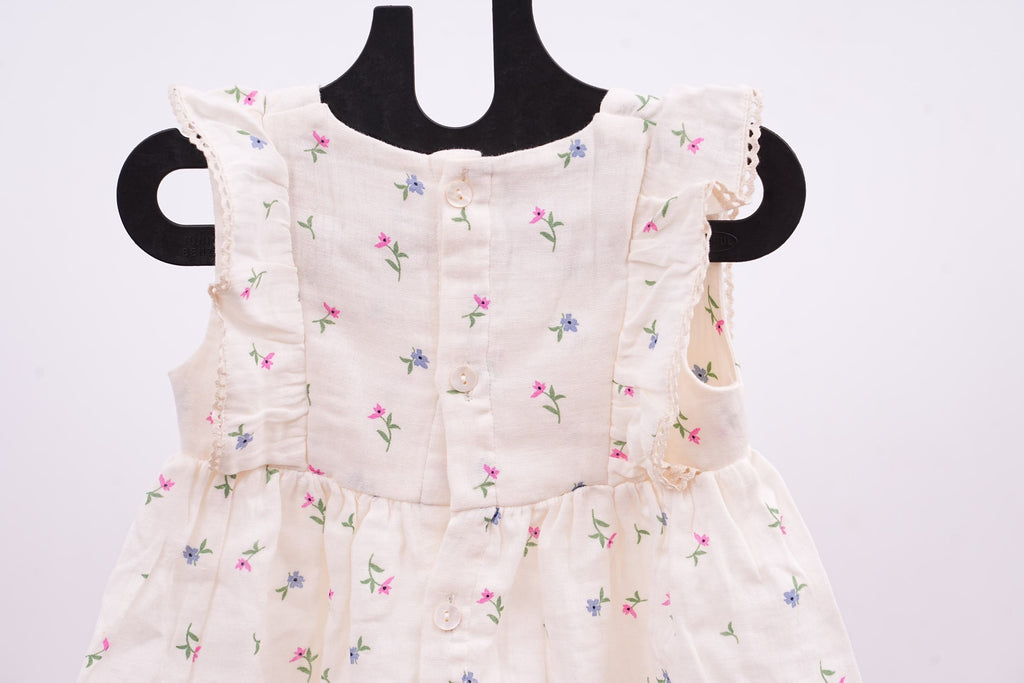 White Floral Premium Cotton Hand Frill Frock
