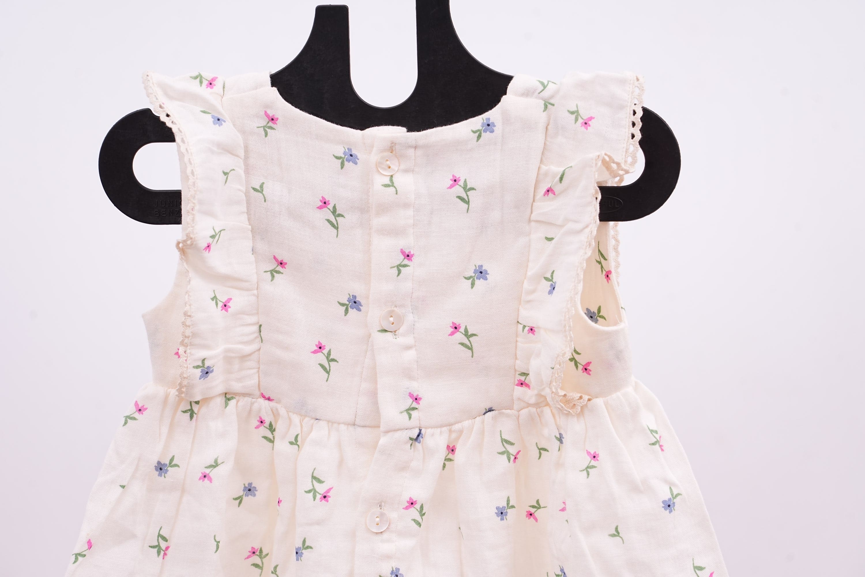 White Floral Premium Cotton Hand Frill Frock