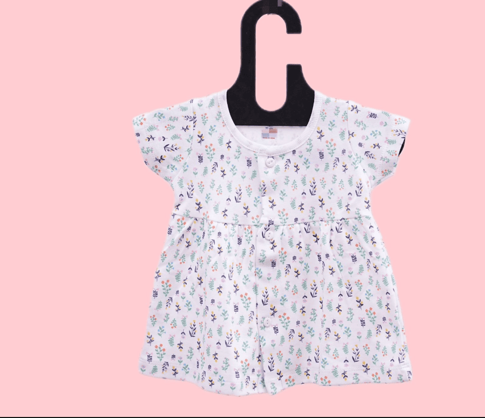 White Printed Halfsleeve Floral Frock