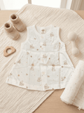 White Printed  Sleevless Cotton Frock - bear
