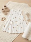 White Printed  Sleevless Cotton Frock - Air balloons