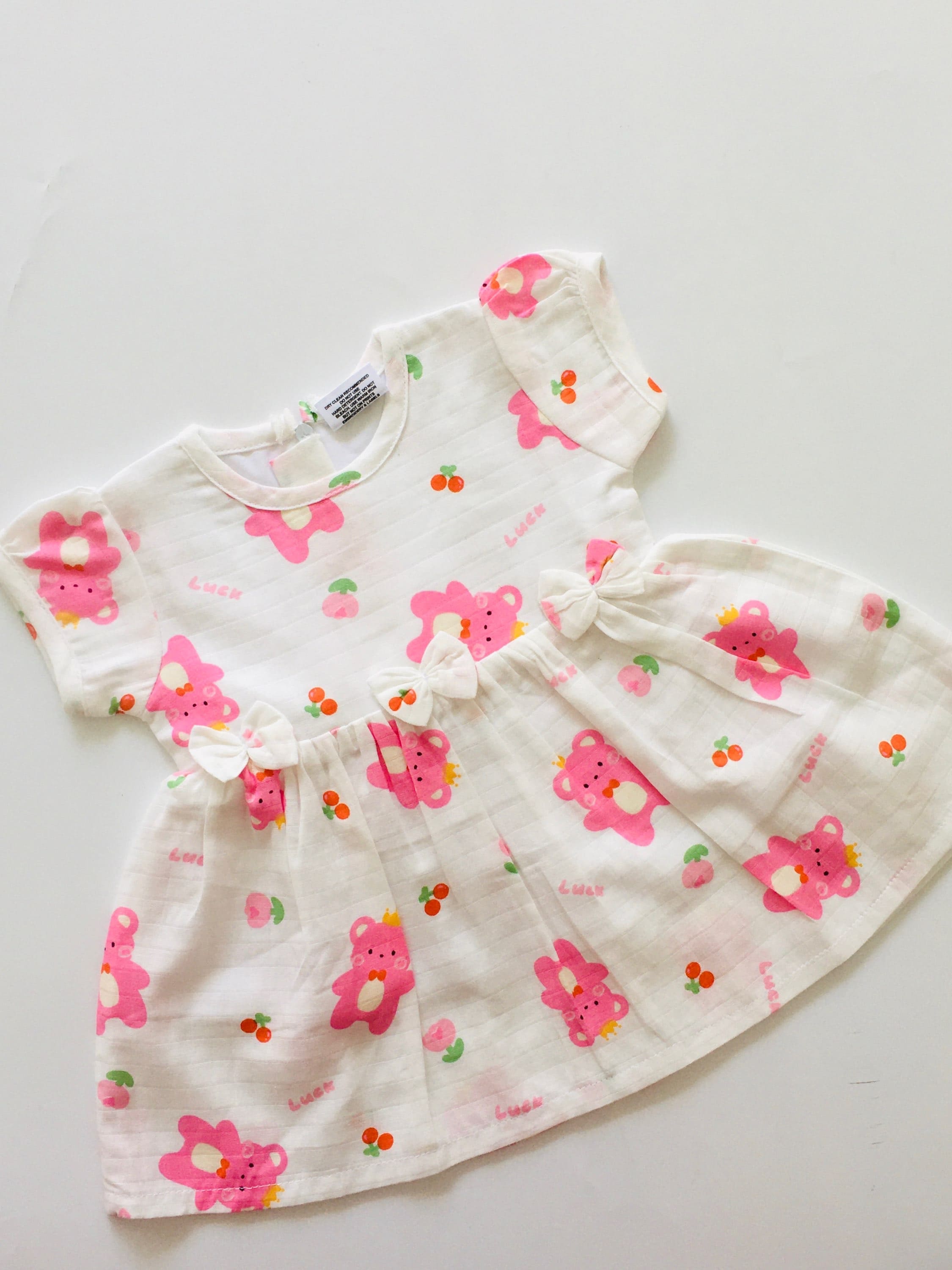 White & Pink Printed Muslin frock