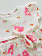 White & Pink Printed Muslin frock