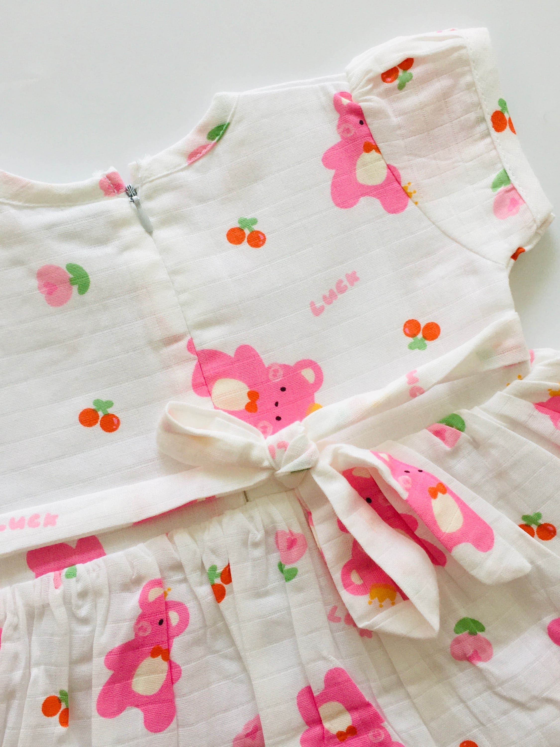 White & Pink Printed Muslin frock