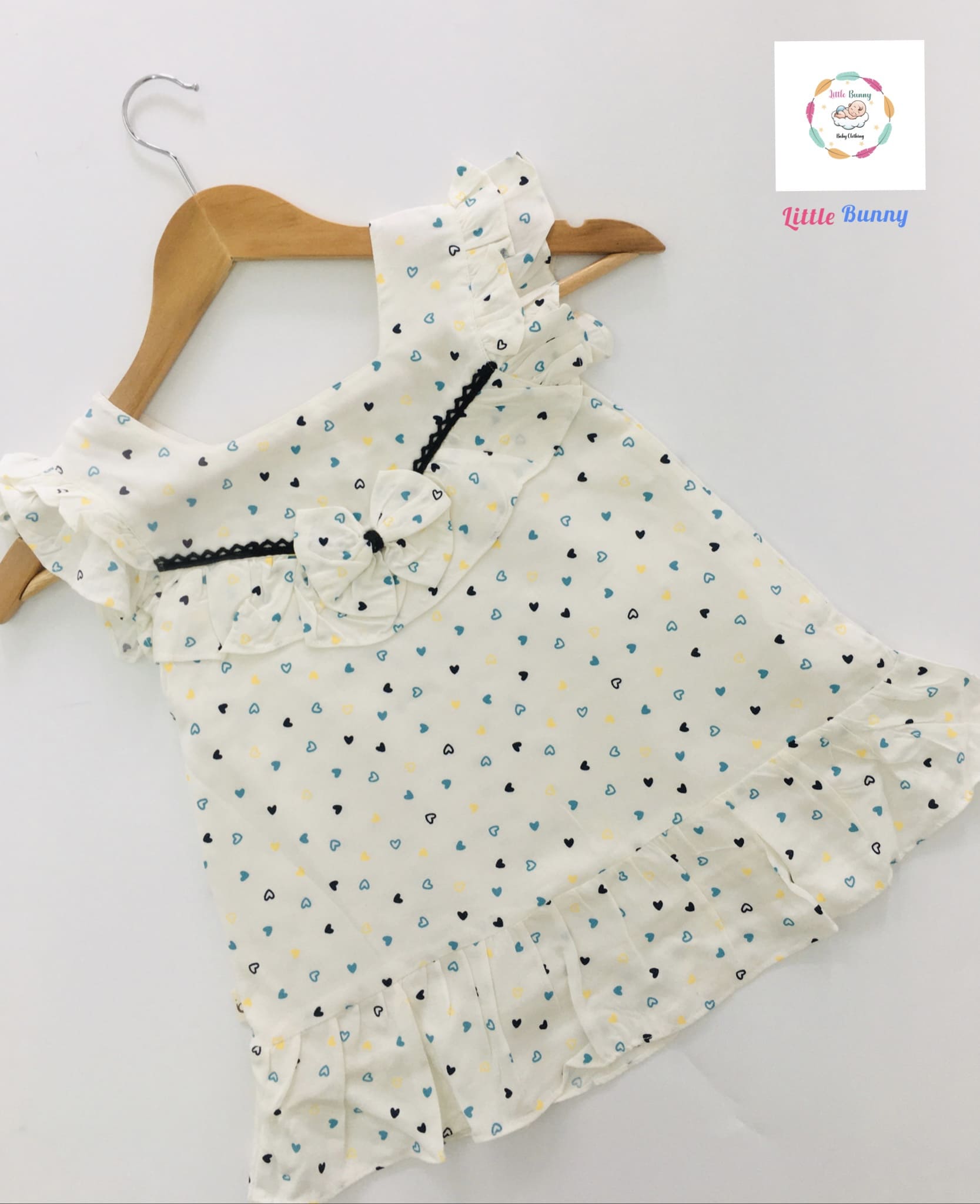 White and blue Little hearts - Cotton Frock