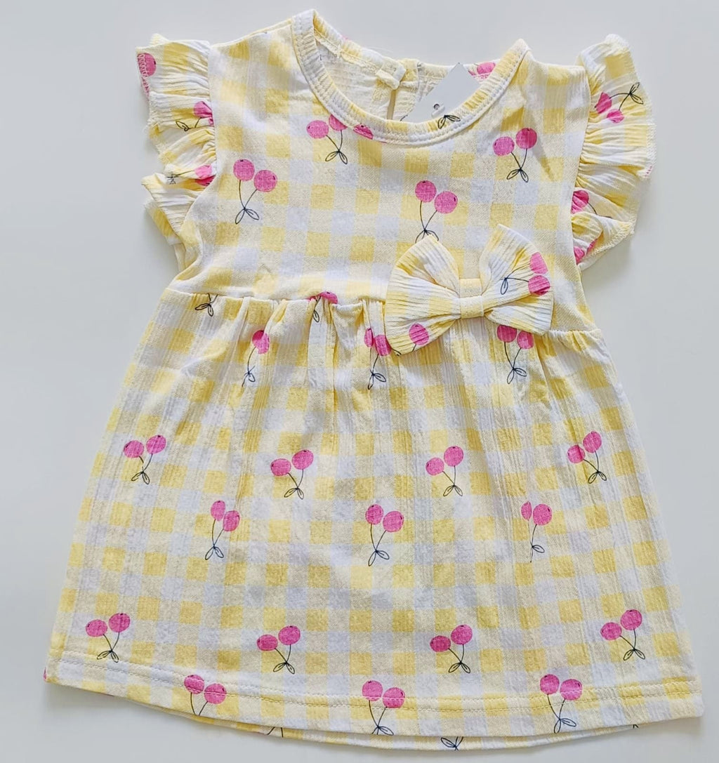 Yellow Pinky Flower Hand Frill Knitted Frock