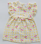 Yellow Pinky Flower Hand Frill Knitted Frock