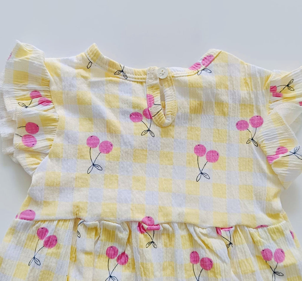 Yellow Pinky Flower Hand Frill Knitted Frock