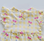 Yellow Pinky Flower Hand Frill Knitted Frock