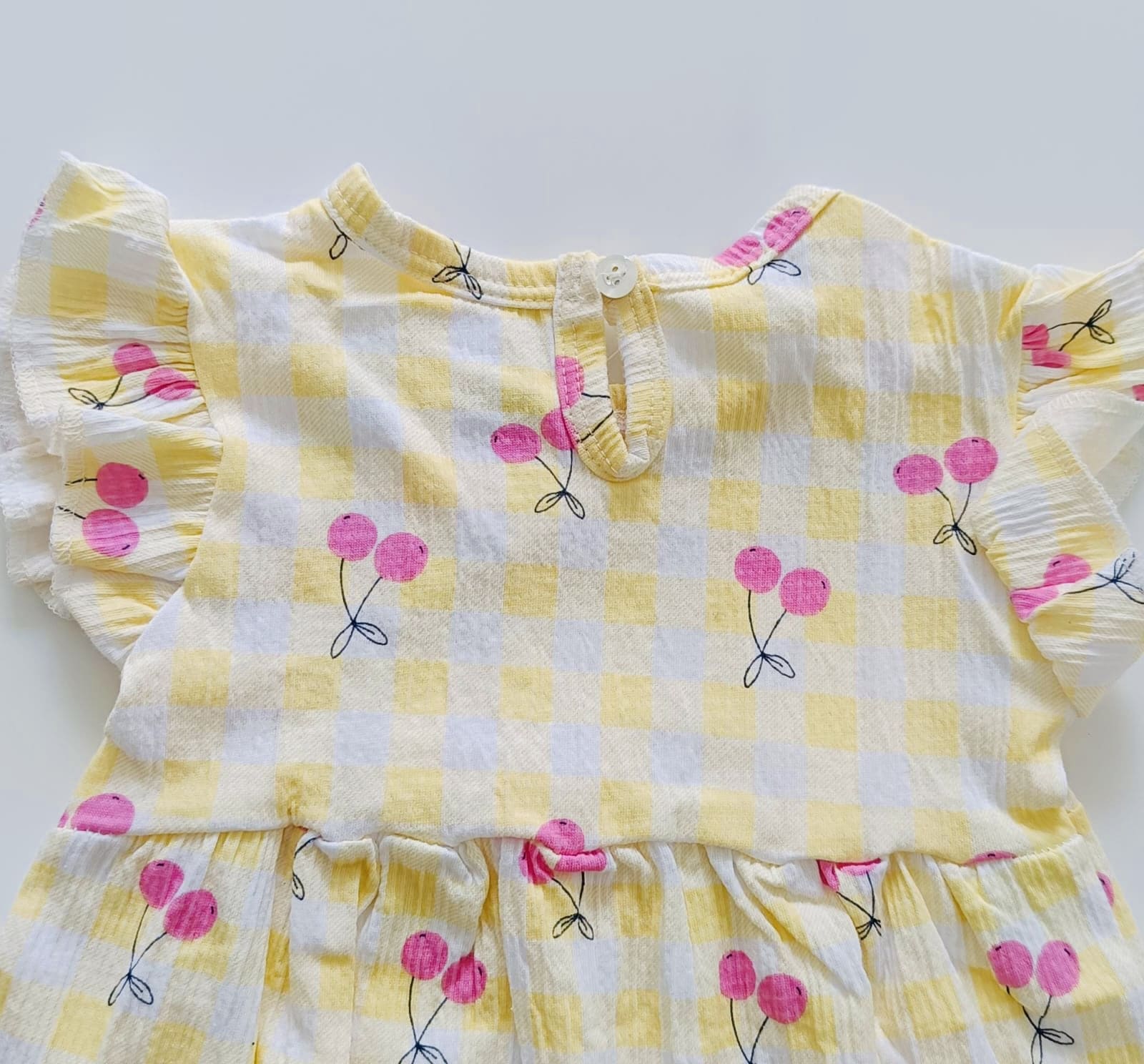 Yellow Pinky Flower Hand Frill Knitted Frock
