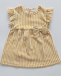 Yellow Striped Hand Frill Knitted Frock