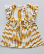 Yellow Striped Hand Frill Knitted Frock